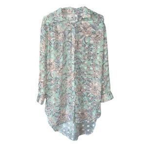 𝅺cupio Women's Long Sleeve Button Down Floral Sheer
Textured Tunic Blouse Sz M‎